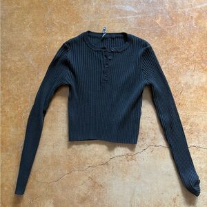 Black Ribbed Brandy Melville Long Sleeve Top